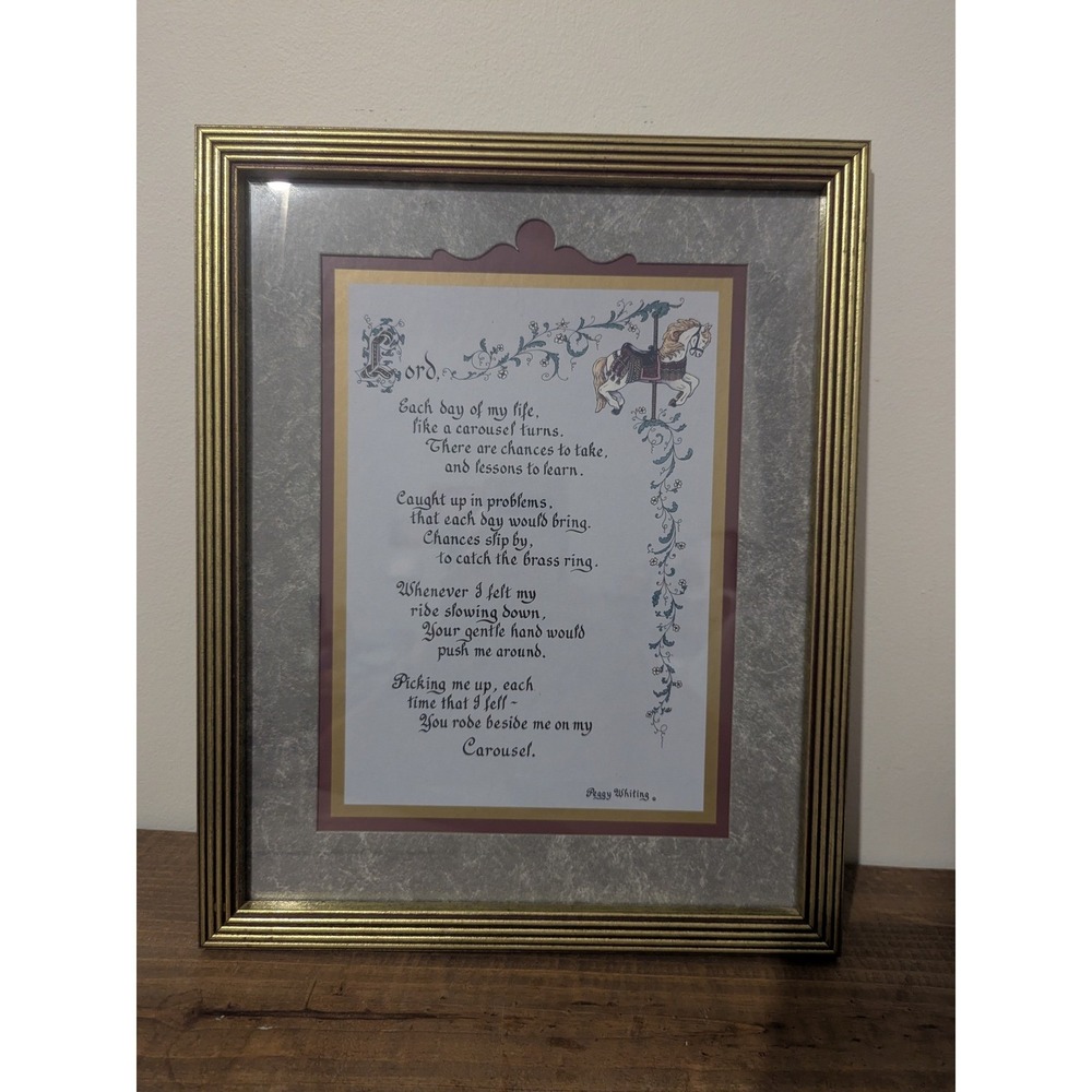 Peggy Whiting Carousel Poem Framed Art Print Religious Calligraphy Gold Frame